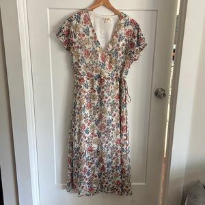 Francesca’s wrap dress, white base with beautiful floral sheer print overlayer